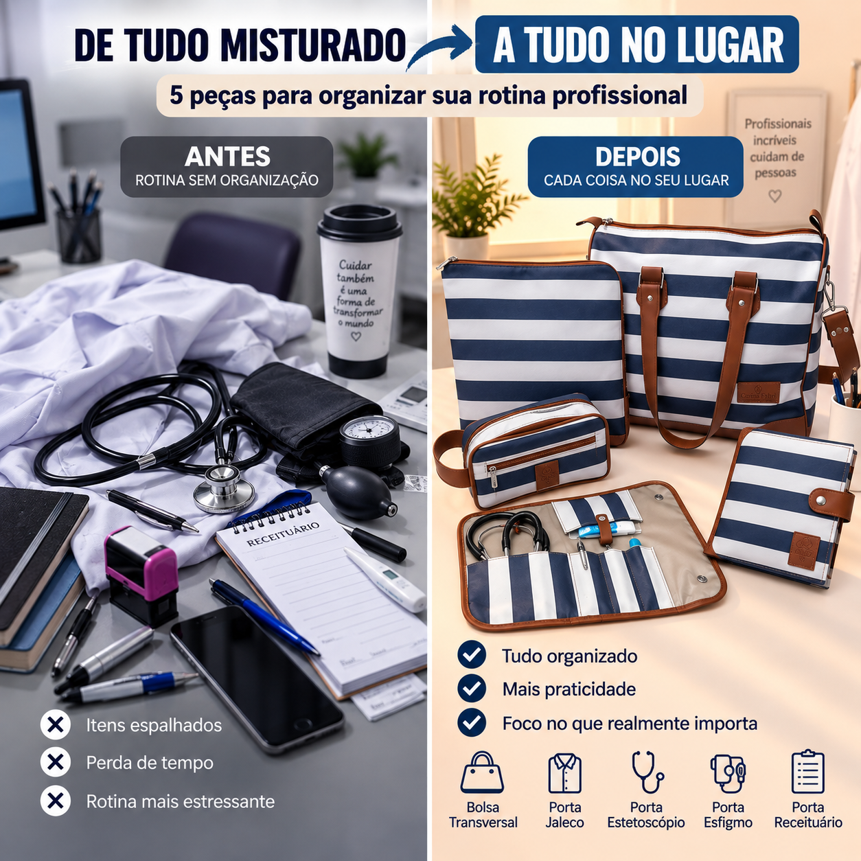 Super Kit Organizador em Vinil Listado Azul BR