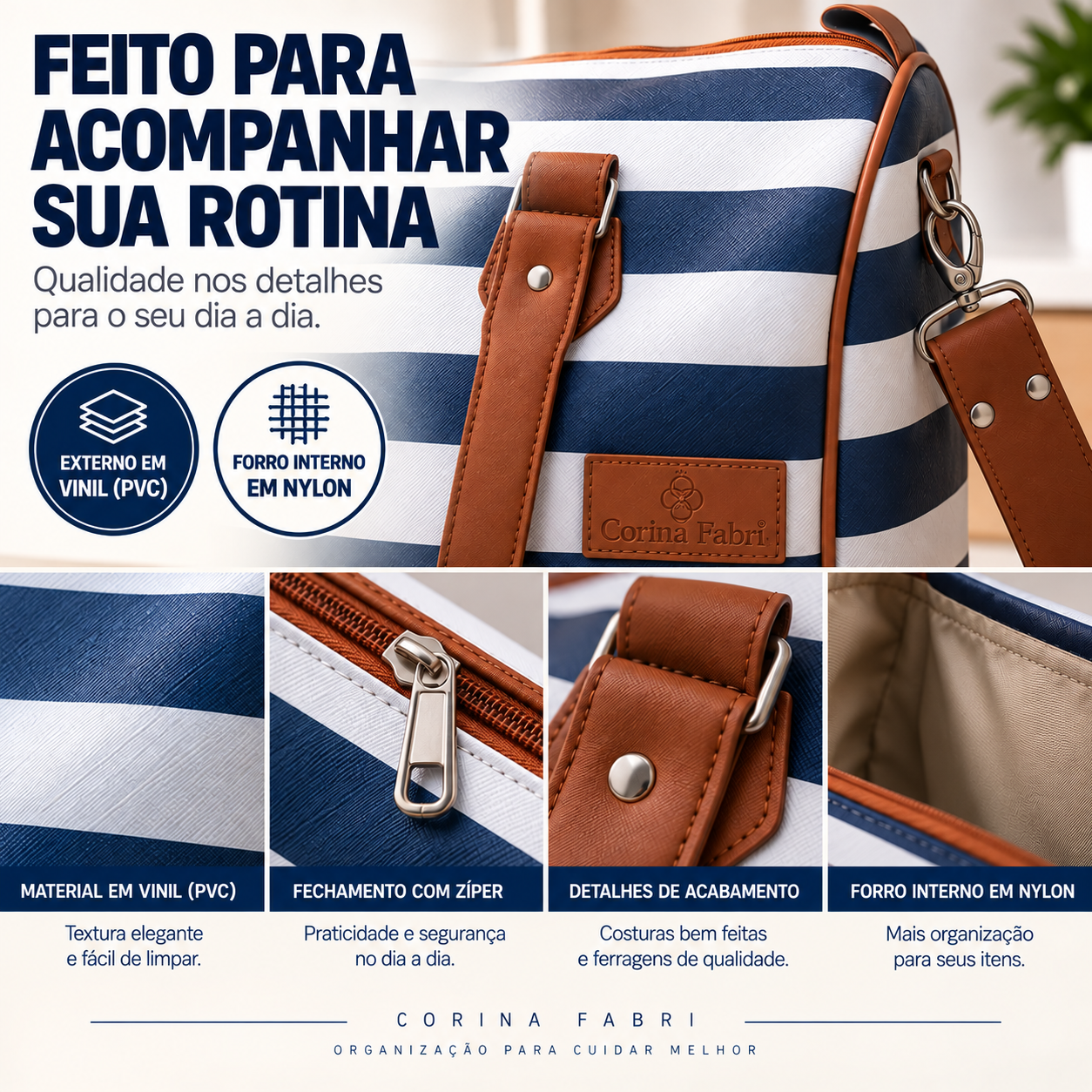 Super Kit Organizador em Vinil Listado Azul BR