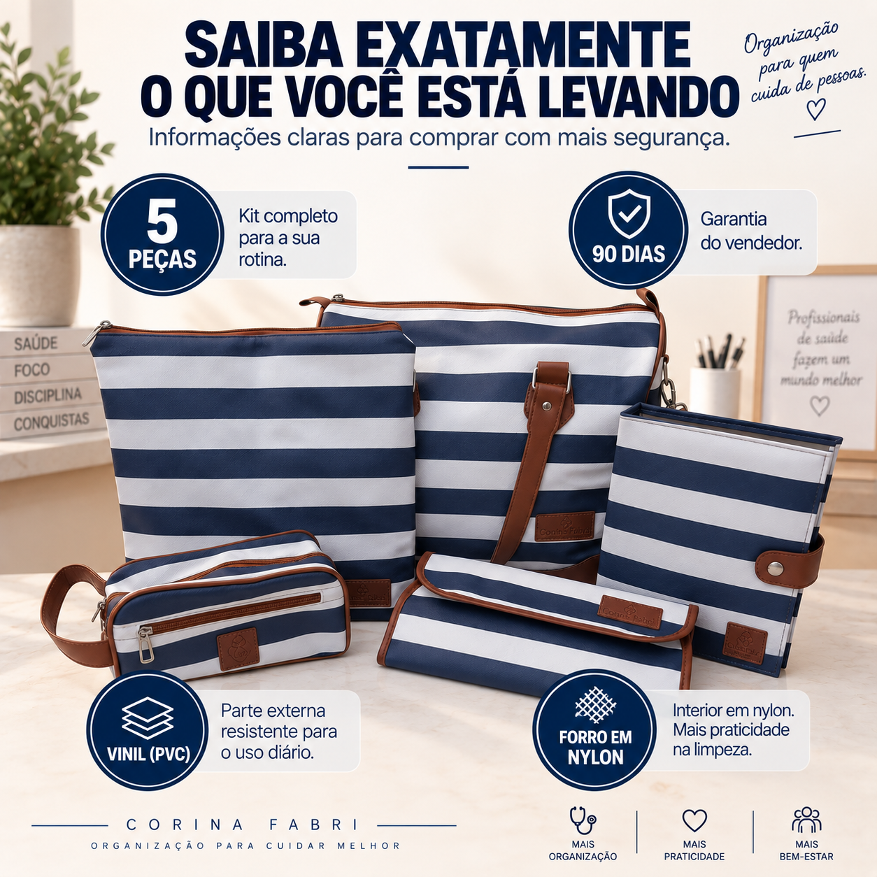 Super Kit Organizador em Vinil Listado Azul BR