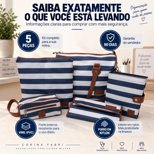 Super Kit Organizador em Vinil Listado Azul BR