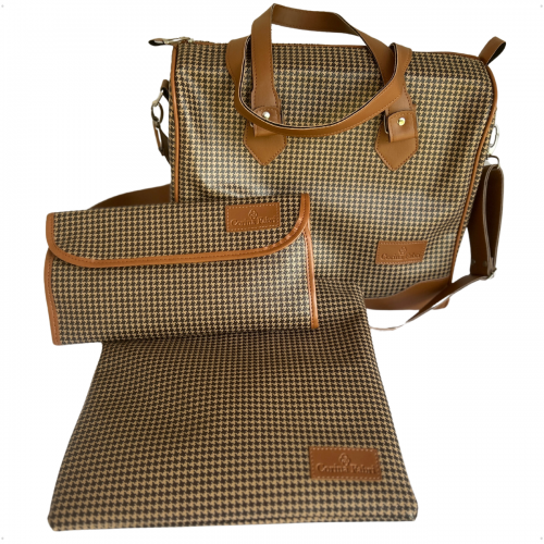 Mini Kit Organizador Médico em Vinil Pied de Poule Castanho