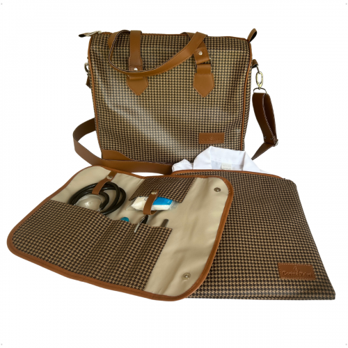 Mini Kit Organizador Médico em Vinil Pied de Poule Castanho