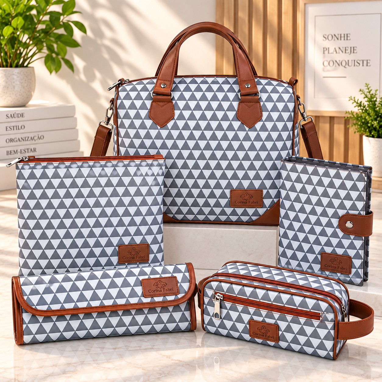 Super Kit Organizador em Vinil Prisma Branco e Marrom BR