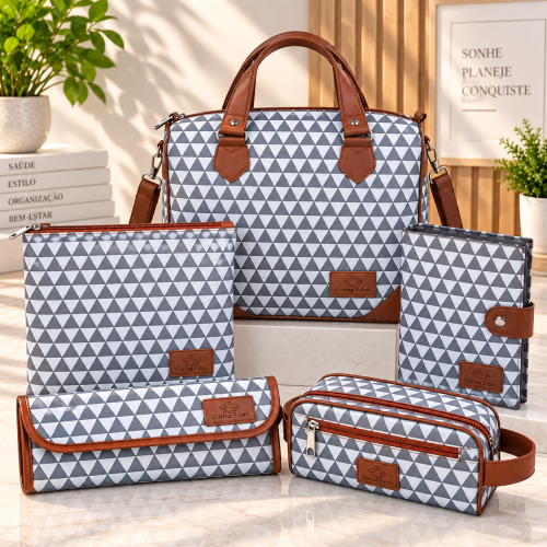 Super Kit Organizador em Vinil Prisma Branco e Marrom BR
