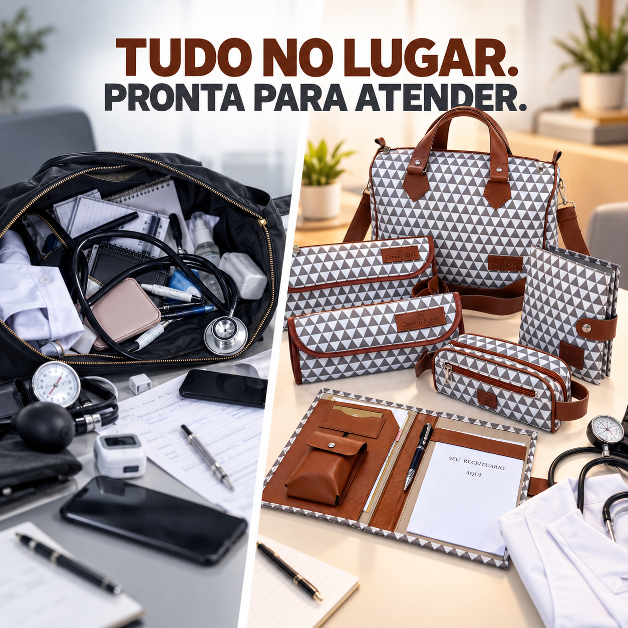 Super Kit Organizador em Vinil Prisma Branco e Marrom BR