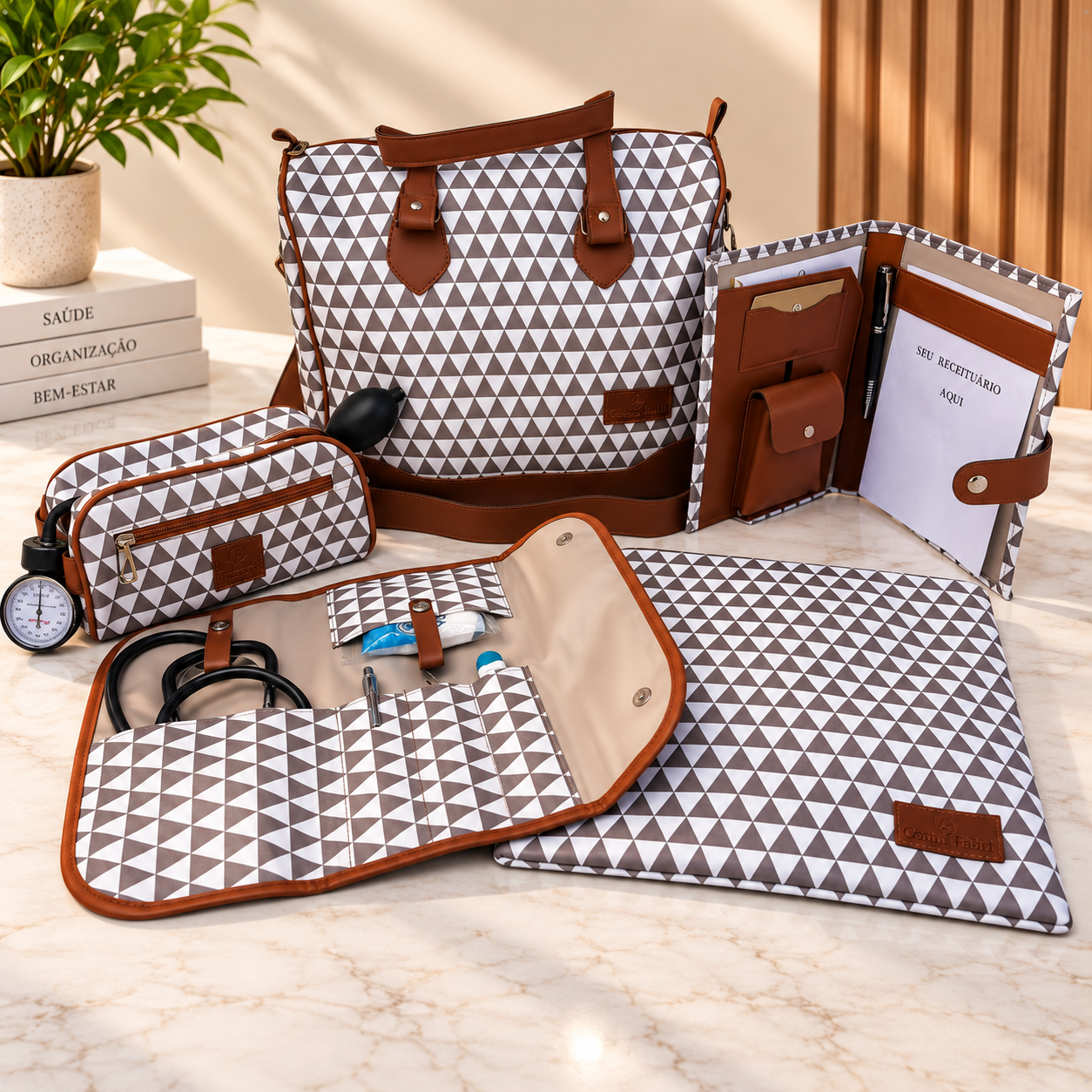 Super Kit Organizador em Vinil Prisma Branco e Marrom BR