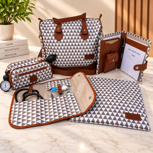Super Kit Organizador em Vinil Prisma Branco e Marrom BR
