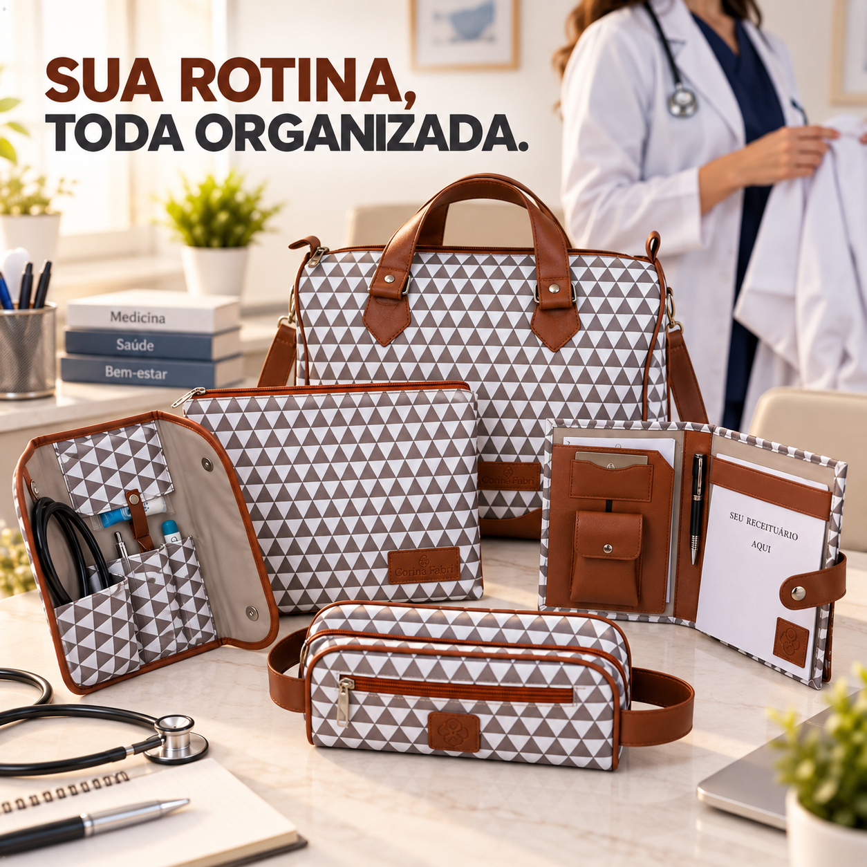 Super Kit Organizador em Vinil Prisma Branco e Marrom BR