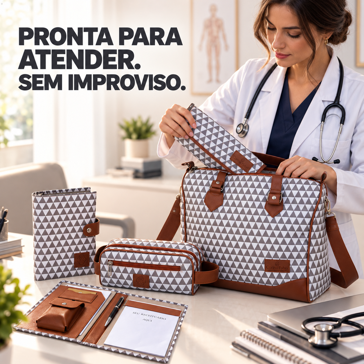 Super Kit Organizador em Vinil Prisma Branco e Marrom BR