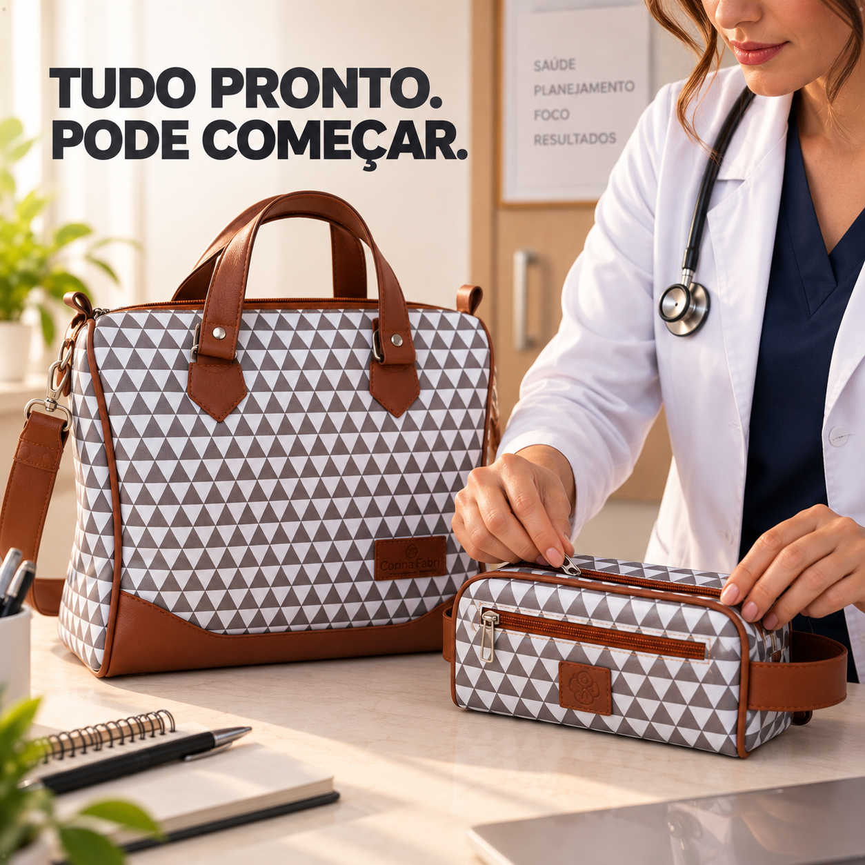 Super Kit Organizador em Vinil Prisma Branco e Marrom BR