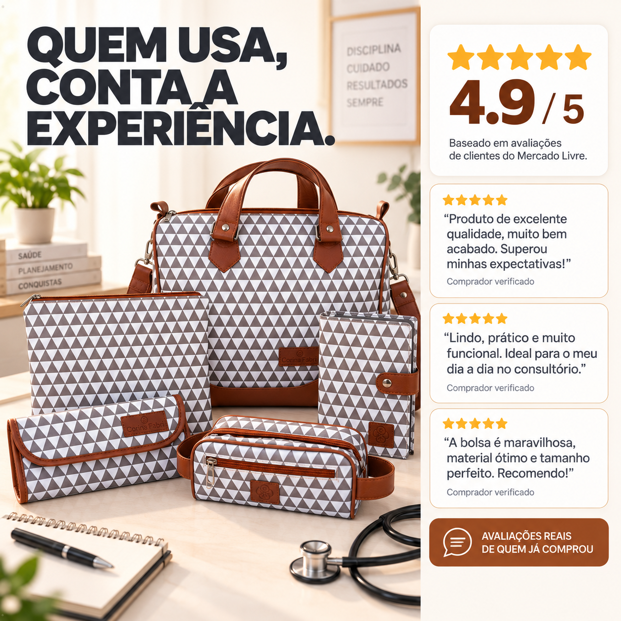 Super Kit Organizador em Vinil Prisma Branco e Marrom BR