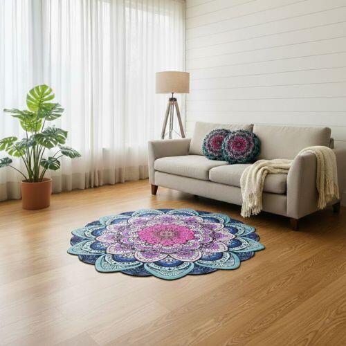 Tapete Mandala Lótus Azul e Rosa