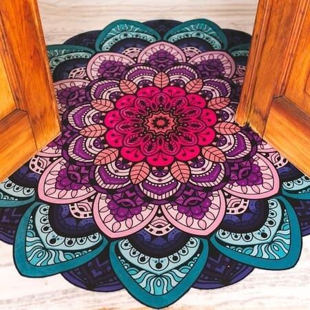 Tapete Mandala Lótus Azul e Rosa