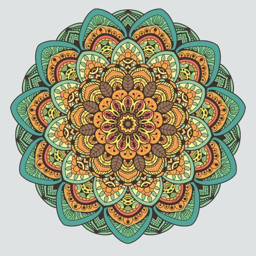 Tapete Mandala L�tus Verde e Laranja