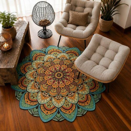 Tapete Mandala L�tus Verde e Laranja