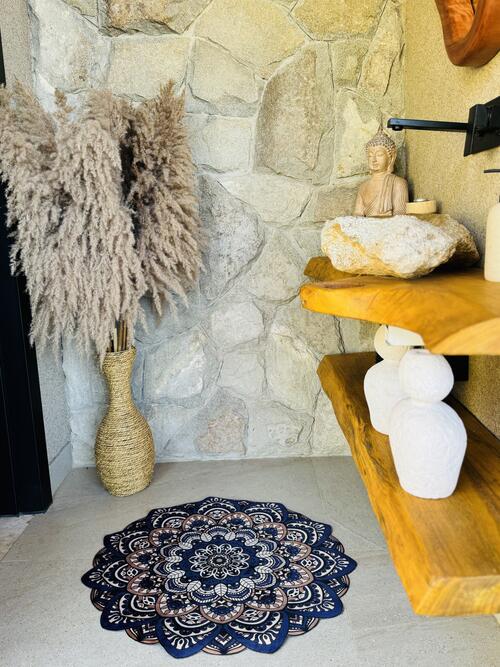 Tapete Mini Mandala L�tus Azul Marinho