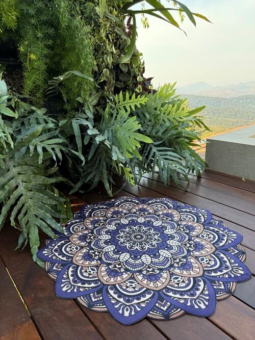 Tapete Mini Mandala L�tus Azul Marinho
