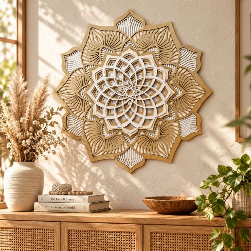Mandala 3D Hibísco Espiral Áurea