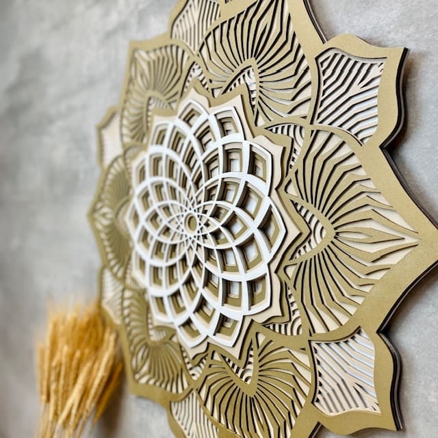 Mandala 3D Hibísco Espiral Áurea