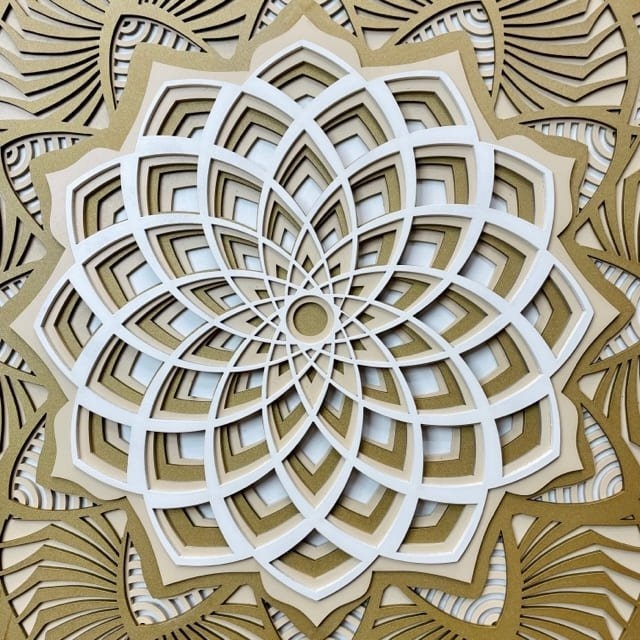 Mandala 3D Hibísco Espiral Áurea