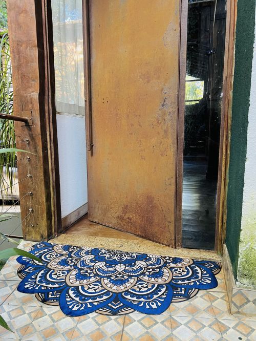Tapete de Porta Mandala Lótus Marinho