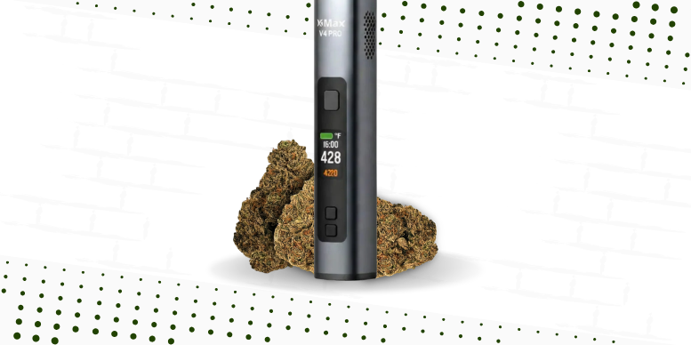 Vaporizador de ervas V4 Pro ao lado de uma strain de Colombian Gold