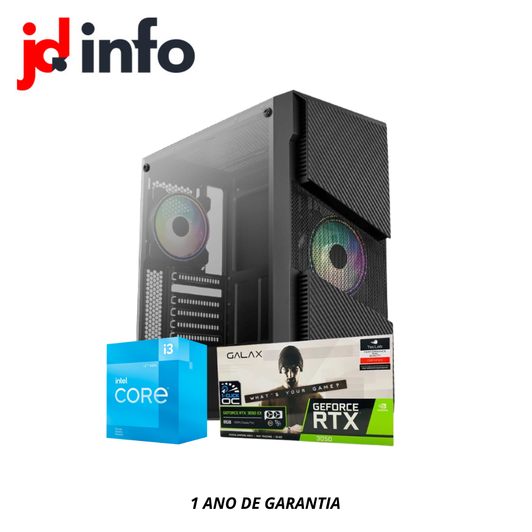 Workstation Intel i3 12100F com RTX 3050, SSD 480GB, 16GB RAM