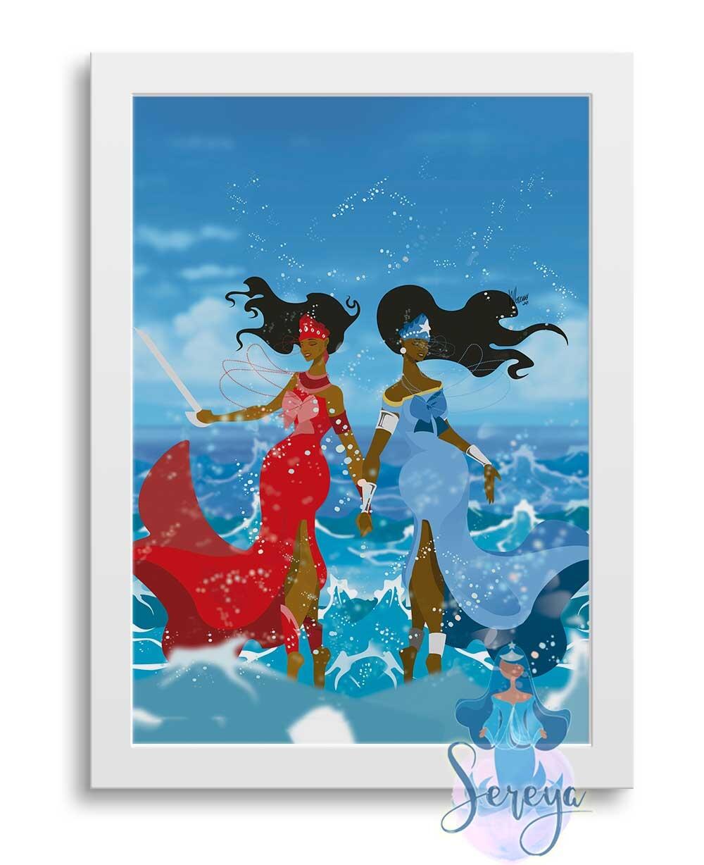 Comprar Pôster / Quadro A4 Fine Art Iemanjá e Iansã - Duas Ventarolas