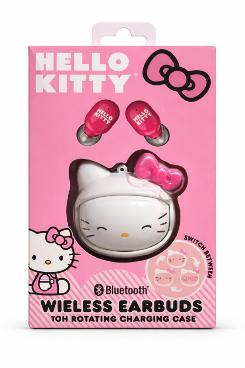 HELLO KITTY BLUETOOTH WIRELESS EARBUDS WITH ROTATING CHARGING CASE