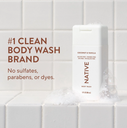 NATIVE- BODY WASH, SULFATE FREE, COCONUT & VANILLA- TRAVEL SIZE