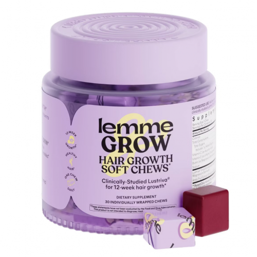 LEMME- GROW SOFT CHEWS - HAIR GROWTH & SKIN SUPPORT - CLINICALLY STUDIED LUSTRIVA - MIXED FRUIT FLAVOR