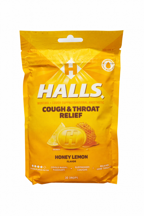 HALLS COUGH + THROAT RELIEF HONEY LEMON