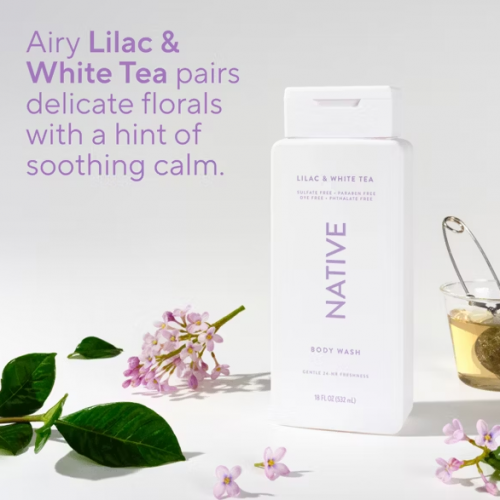 NATIVE- BODY WASH- LILAC & WHITE TEA 18OZ