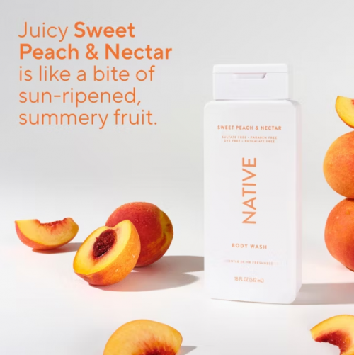 NATIVE- BODY WASH - SWEET PEACH & NECTAR 18OZ