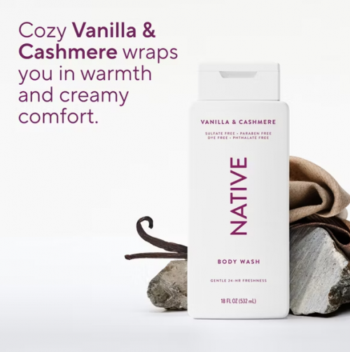 NATIVE- BODY WASH - VANILLA & CASHMERE 18OZ