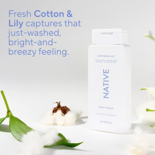 NATIVE- BODY WASH- COTTON & LILY 18OZ