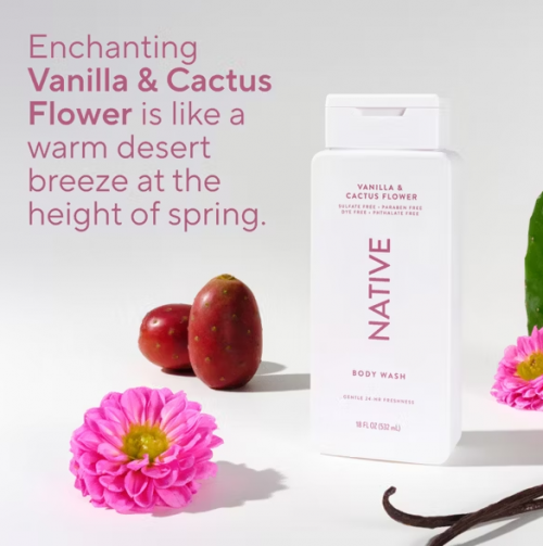 NATIVE- BODY WASH - VANILLA & CACTUS FLOWER 18OZ