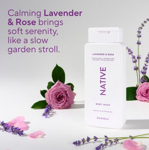 NATIVE- BODY WASH- LAVENDER & ROSE 18OZ