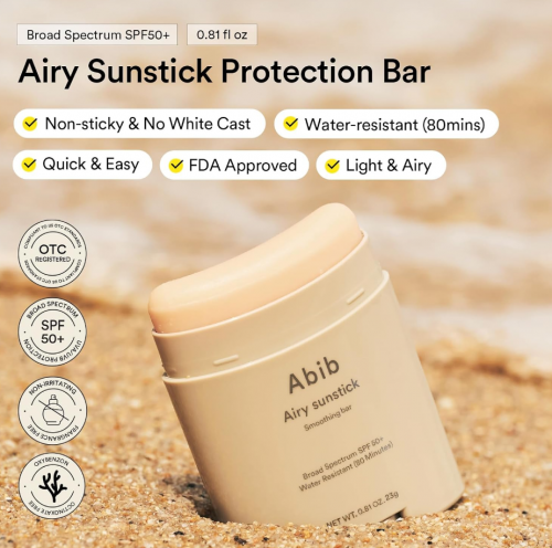 ABIB- AIRY SUNSTICK PROTECTION BAR SPF50+ BROAD SPECTRUM, SEMI-MATTE SUNSCREEN STICK FOR OILY & COMBINATION SKIN