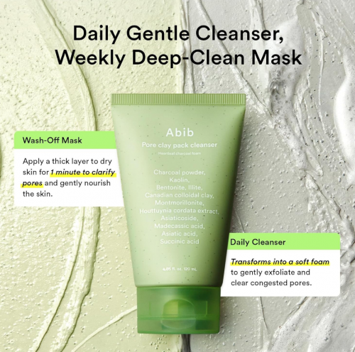 ABIB- PORE CLAY PACK CLEANSER HEARTLEAF CHARCOAL FOAM