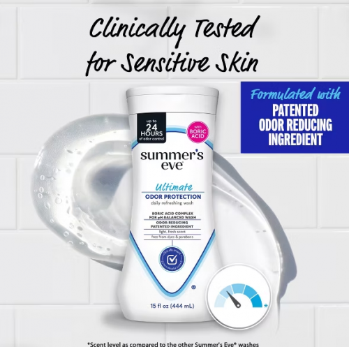 SUMMER'S EVE- FEMININE ODOR RELIEF WITH BORIC ACID WASH- 444ML