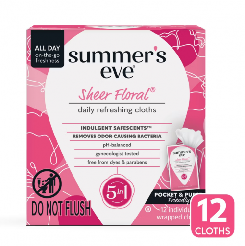 SUMMER'S EVE- SHEER FLORAL 5-IN-1 FEMININE WIPES - 12CT