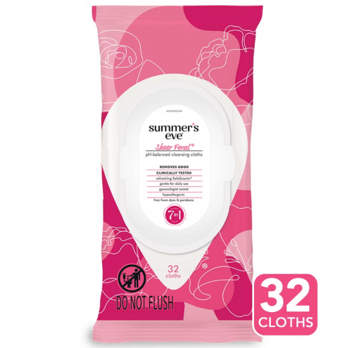 SUMMER'S EVE-  SHEER FLORAL SENSITIVE SKIN FEMININE WIPES - 32CT