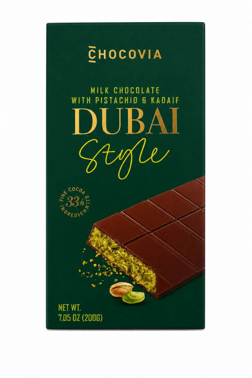 CHOCOVIA DUBAI STYLE MILK CHOCOLATE WITH PISTACHIO & KADAYIF