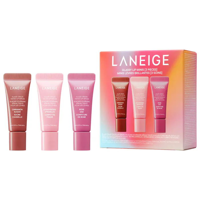 LANEIGE- GLASSY LIP MINIS 3 PC. GLAZE CRAZE TINTED PEPTIDE LIP SERUM GIFT SET