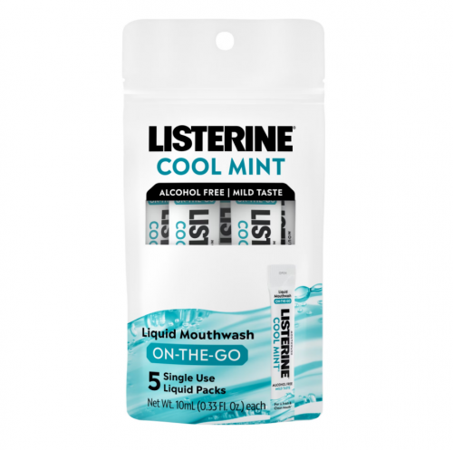 LISTERINE- ON-THE-GO COOL MINT ALCOHOL FREE MOUTHWASH PACKETS- 5PK