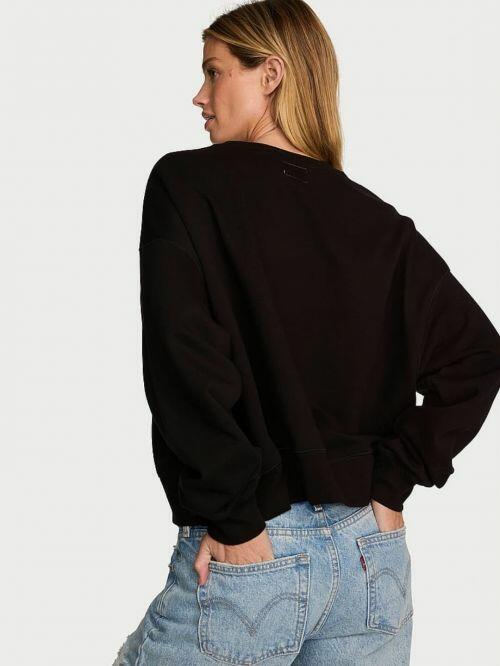VICTORIA`S SECRET FASHION SHOW - ICONIC FLEECE CROP CREWNECK SWEATSHIRT BLACK