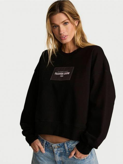 VICTORIA`S SECRET FASHION SHOW - ICONIC FLEECE CROP CREWNECK SWEATSHIRT BLACK