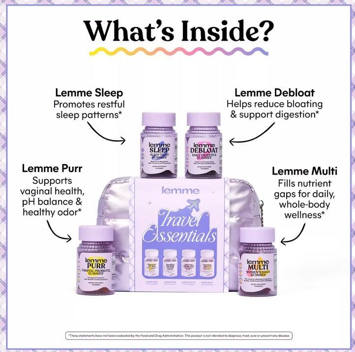 LEMME- TRAVEL ESSENTIALS KIT: PURR, SLEEP, DEBLOAT, AND MULTI GUMMIES