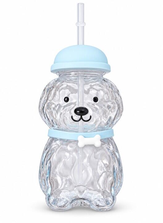 CUTE PUPPY GLASS TUMBLER WITH STRAW